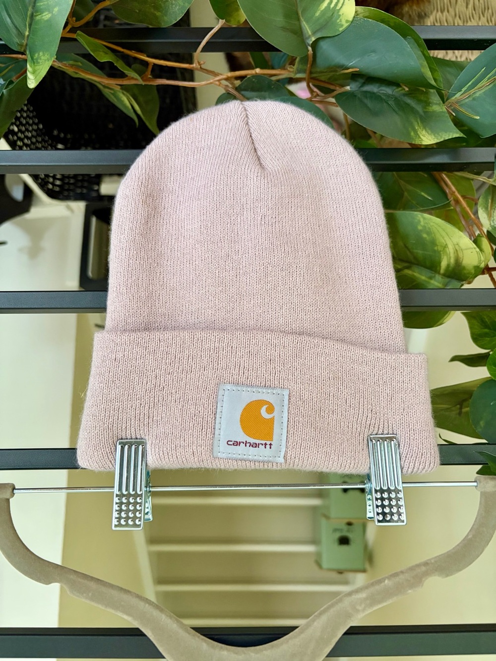 Carhartt Blush Beige Knit Cuffed Beanie Hat | Unisex | Logo Patch